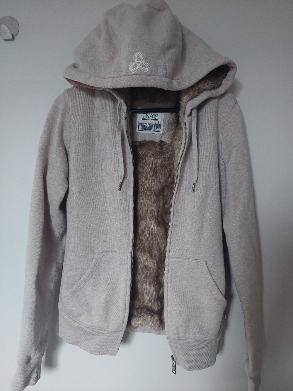 Aritzia TNA Women's XS Faux Fur Lined Hoodie Jacket Dark Gray